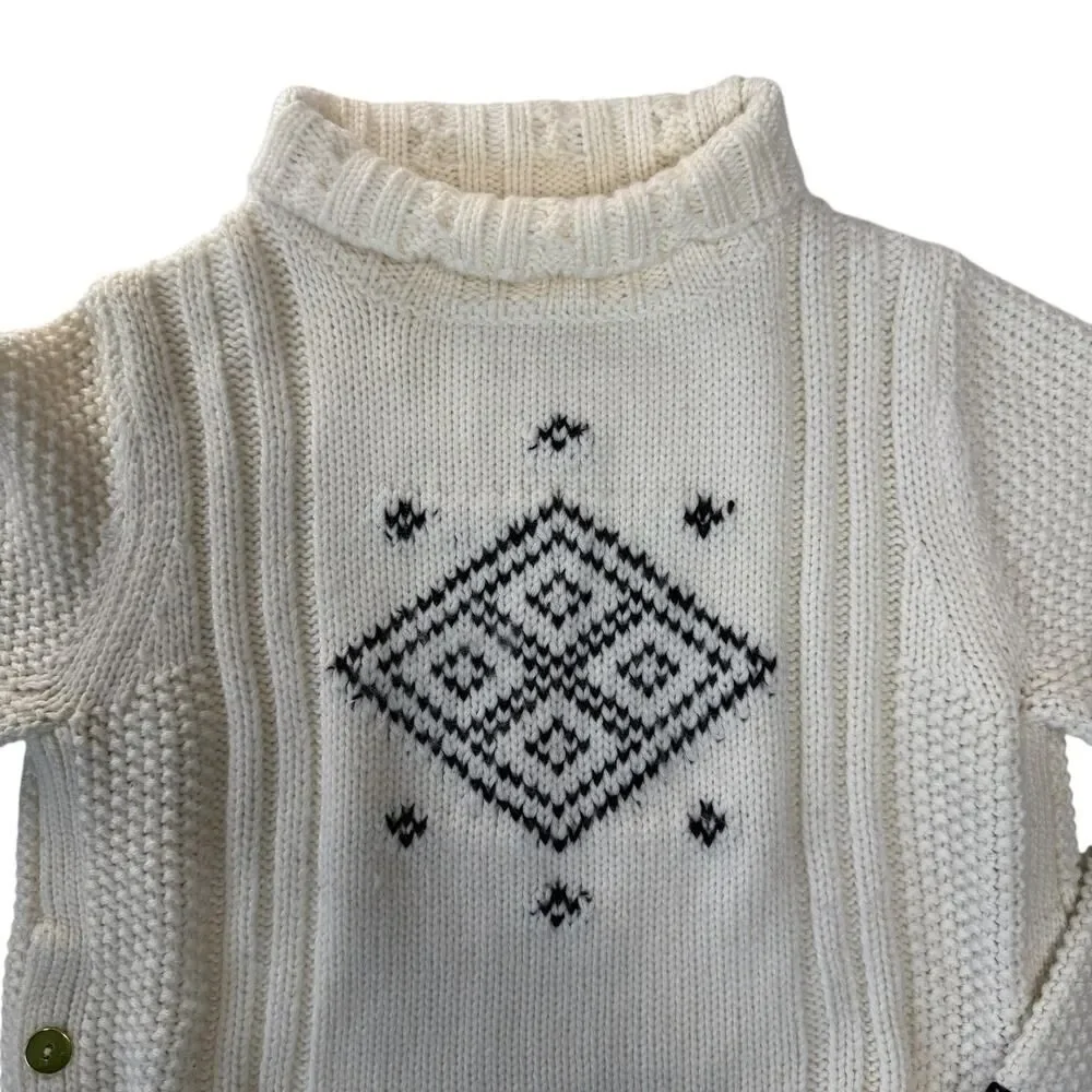 The Reeds X J Crew Side Button Sweater Cream Diamond Mock Neck Knit Women Size S